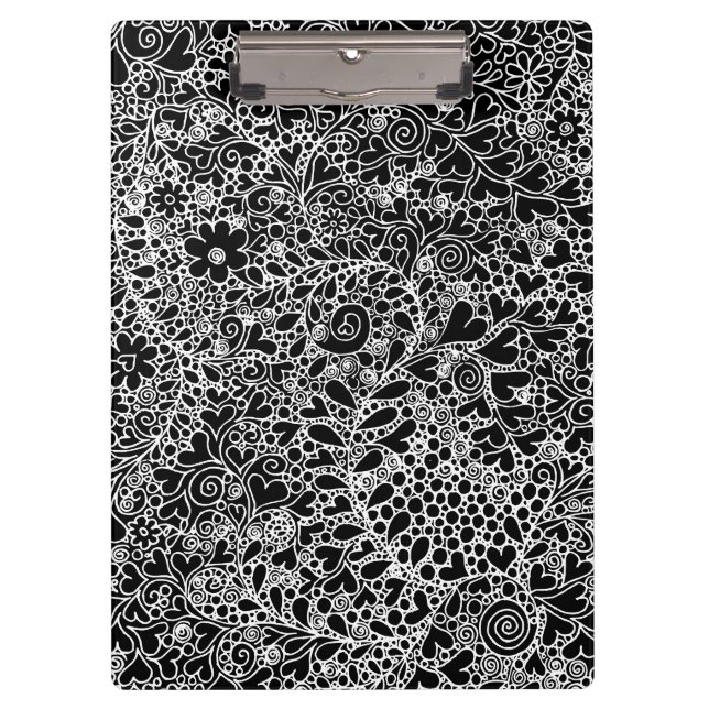 Carpeta De Pinza Elegant Black and White Floral Lace Art Clipboard (Anverso)