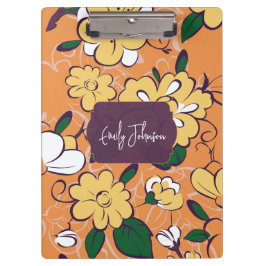 Carpeta De Pinza Elegant Botanical Custom Name Orange White Floral