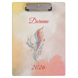 Carpeta De Pinza Elegant Feather Floral Watercolour  clipboard 
