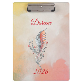 Carpeta De Pinza Elegant Feather Floral Watercolour  clipboard 
