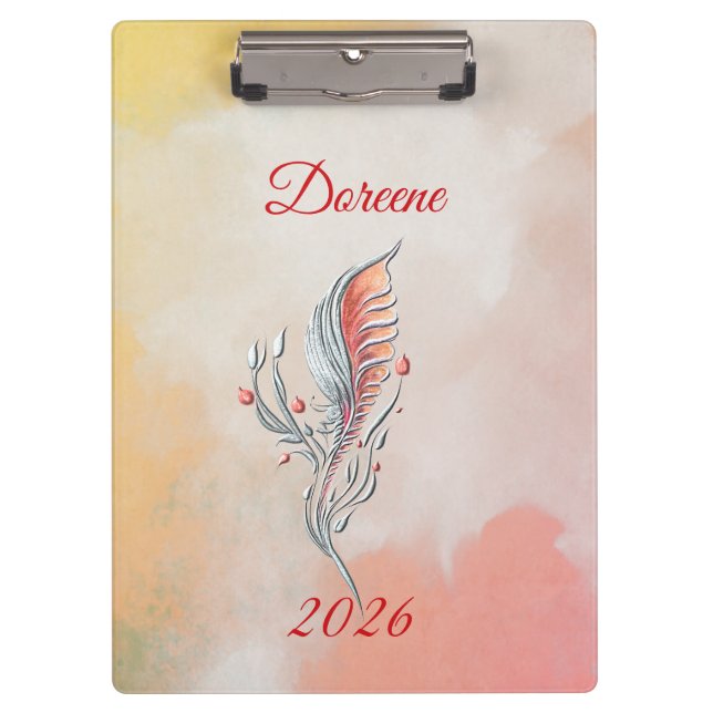Carpeta De Pinza Elegant Feather Floral Watercolour  clipboard  (Anverso)