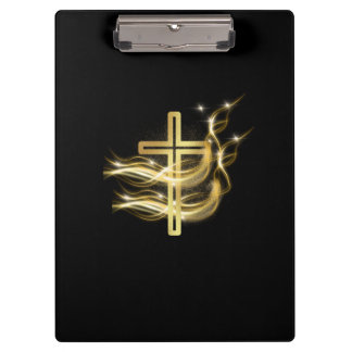 Carpeta De Pinza Elegant Glowing Gold Cross Christian Clipboard