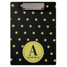 Carpeta De Pinza Elegant Gold & Black Star Pattern Monogram