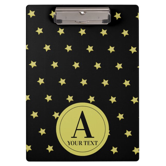 Carpeta De Pinza Elegant Gold & Black Star Pattern Monogram (Anverso)