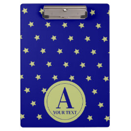 Carpeta De Pinza Elegant Gold & Blue Star Pattern Monogram