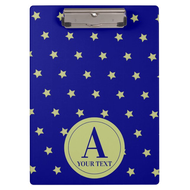Carpeta De Pinza Elegant Gold & Blue Star Pattern Monogram (Anverso)