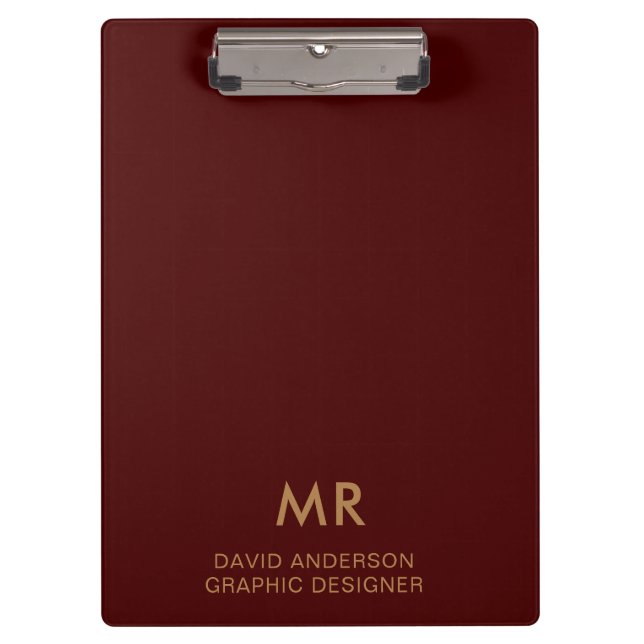 Carpeta De Pinza Elegant Red Gold Monogram Logo clipboard (Anverso)