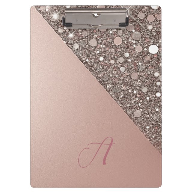 Carpeta De Pinza Elegant Rose Gold Monogram Clipboard (Anverso)