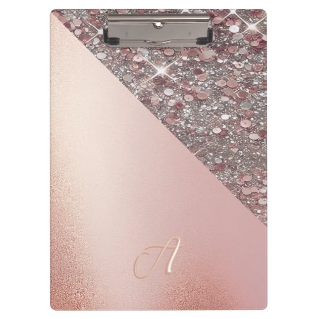 Carpeta De Pinza Elegant Rose Gold Monogram Clipboard (Anverso)