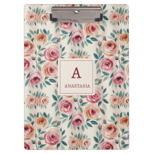 Carpeta De Pinza Elegante acuarela Bonito Monograma floral