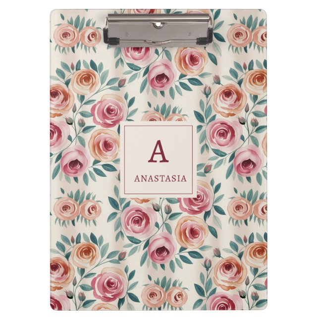 Carpeta De Pinza Elegante acuarela Bonito Monograma floral (Anverso)