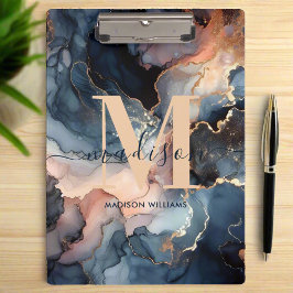 Carpeta De Pinza Elegante acuarela Marble Agate Nombre Monograma