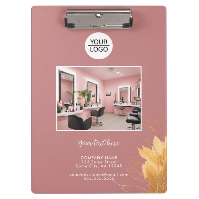 Carpeta De Pinza Elegante Adición Rosa Personalizado  de texto Phot (Anverso)