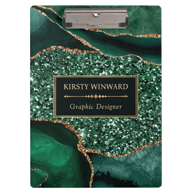 Carpeta De Pinza Elegante Agate oceánico verde oscuro y Purpurina d (Anverso)