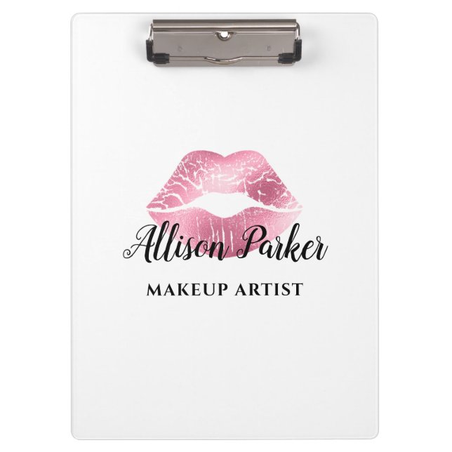 Carpeta De Pinza Elegante artista de maquillaje de labios rosados (Anverso)