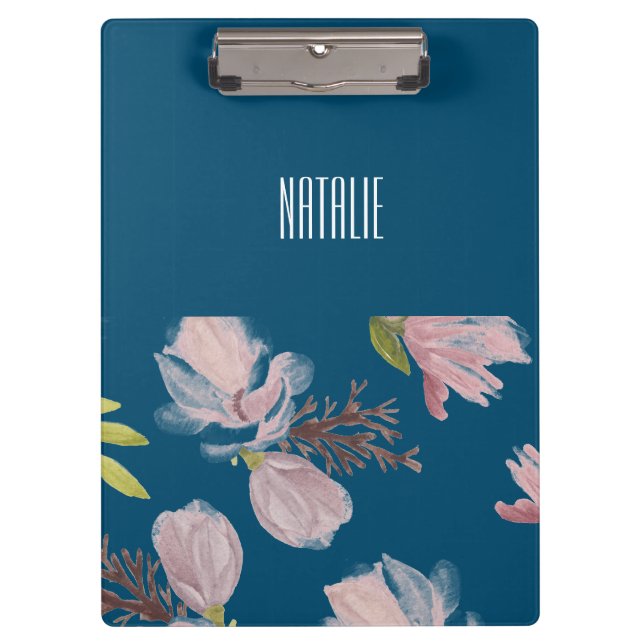 Carpeta De Pinza Elegante azul marino y rosa personalizado (Anverso)