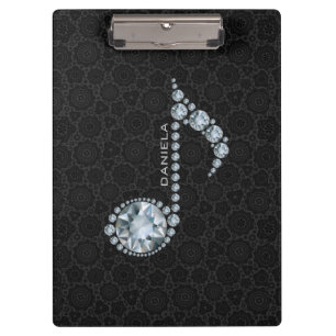 Carpeta De Pinza Elegante Black Damask Y Diamond Notes