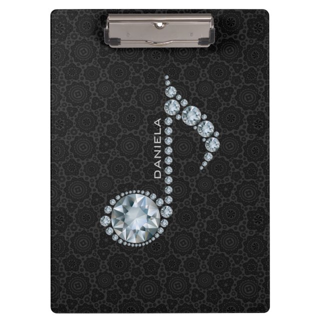 Carpeta De Pinza Elegante Black Damask Y Diamond Notes (Anverso)