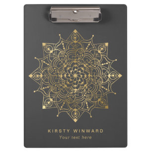 Carpeta De Pinza Elegante Boho Mandala, gris oscuro y Relieve metal