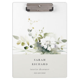 Carpeta De Pinza Elegante Boho moderno Resumen Floral blanca verde
