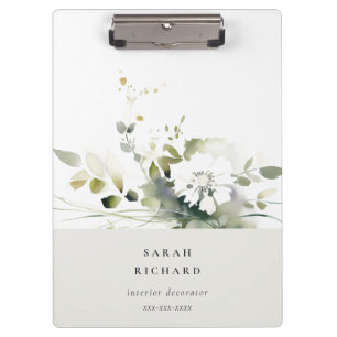 Carpeta De Pinza Elegante Boho moderno Resumen Floral blanca verde