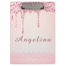 Carpeta De Pinza Elegante Brillo Rosa Glam Goteo