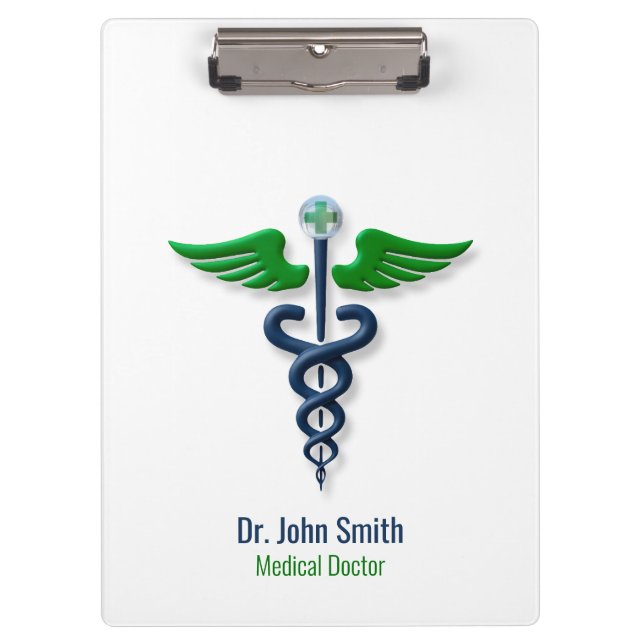 Carpeta De Pinza Elegante Caducto Médico Cruz Verde Azul (Anverso)
