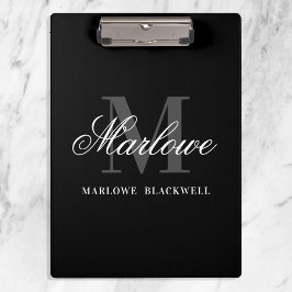 Carpeta De Pinza Elegante caligrafía de monograma gris negro