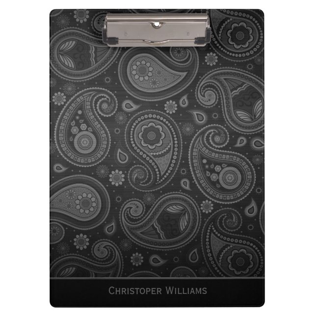 Carpeta De Pinza Elegante clipbo personalizado paisley negro (Anverso)