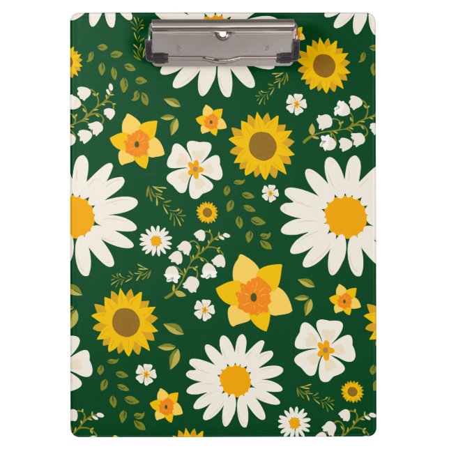 Carpeta De Pinza Elegante diseño floral amarillo blanco moderno (Anverso)