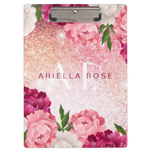 Carpeta De Pinza Elegante diseño Rosa floral Purpurina