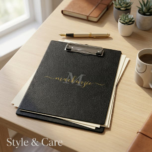 Carpeta De Pinza Elegante Estilo de Cuero Negro con Monograma de No
