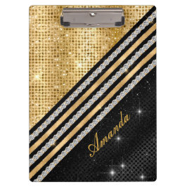 Carpeta De Pinza Elegante falso Crystal Gold y negro personalizado