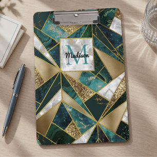 Carpeta De Pinza Elegante falso oro turquesa geométrico