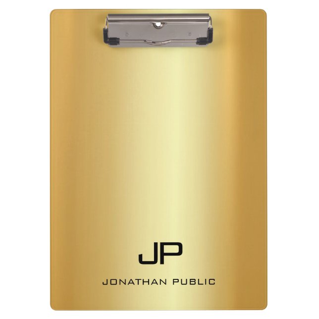 Carpeta De Pinza Elegante Faux Gold Moderno Monograma Plantilla de  (Anverso)