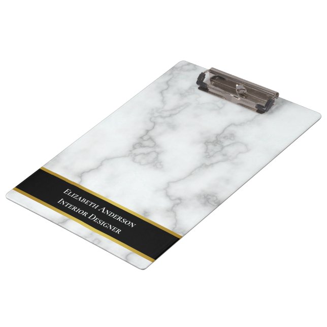 Carpeta De Pinza Elegante Faux White Marble Profesional Nombre del  (Angular)
