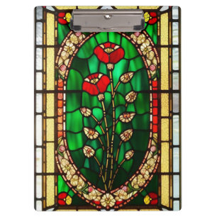 Carpeta De Pinza Elegante Flor Roja de Vidrio Teñido