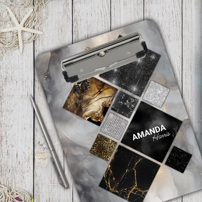 Carpeta De Pinza Elegante geométrico de plata dorada negra (Subido por el creador)