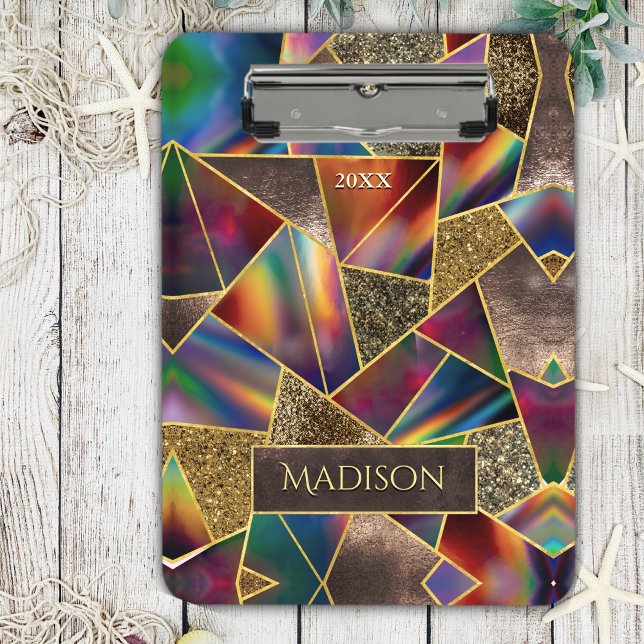 Carpeta De Pinza Elegante geométrico holográfico de oro rojo (Subido por el creador)