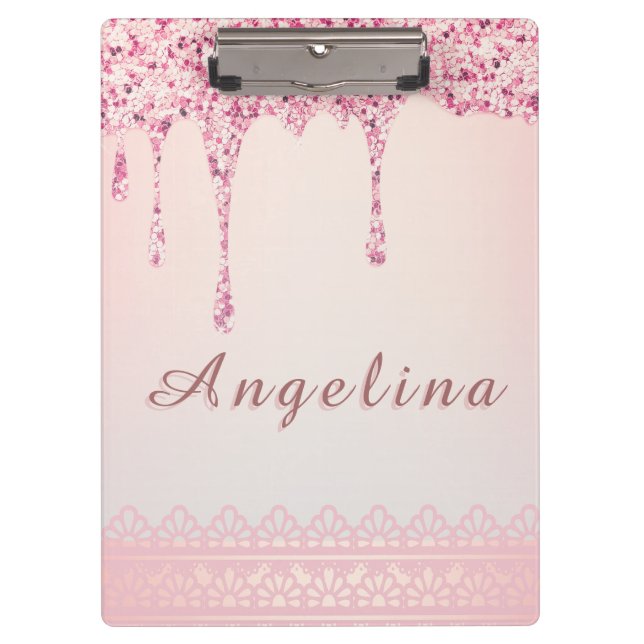 Carpeta De Pinza Elegante Glam Pink con Drip de Brillo (Anverso)