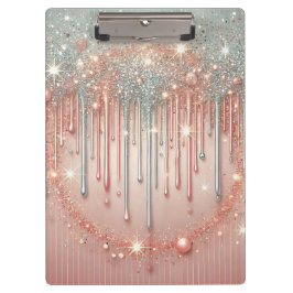 Carpeta De Pinza Elegante goteo Purpurina rosado y plateado de Rubo