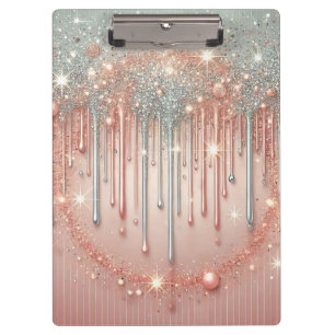 Carpeta De Pinza Elegante goteo Purpurina rosado y plateado de Rubo