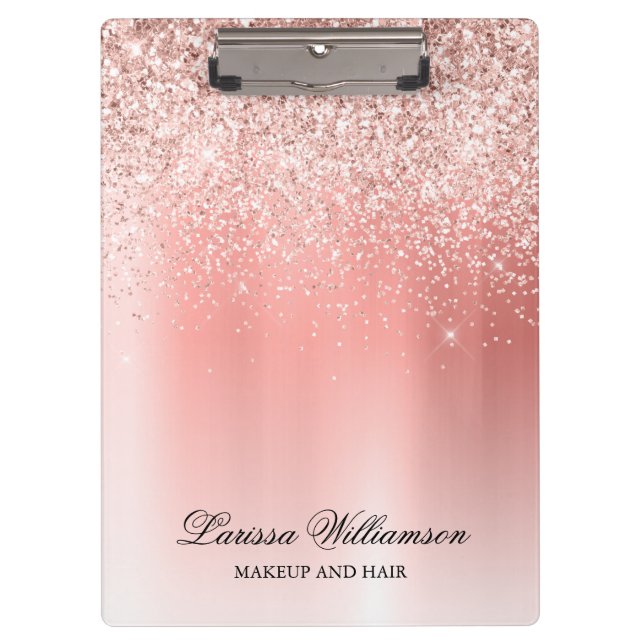Carpeta De Pinza Elegante guión Rosa Glitter Salón de Belleza Dorad (Anverso)
