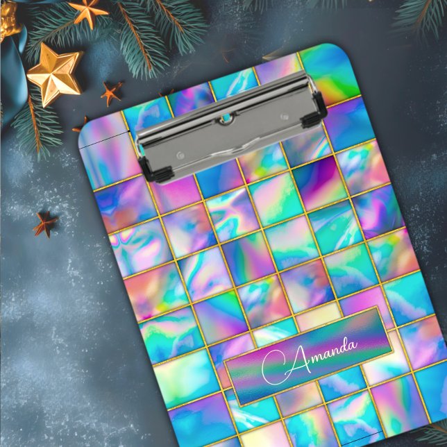 Carpeta De Pinza Elegante holográfico trendy de moda dorada geométr (Subido por el creador)