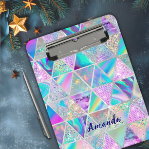 Carpeta De Pinza Elegante holográfico trendy faux geométrico de pla