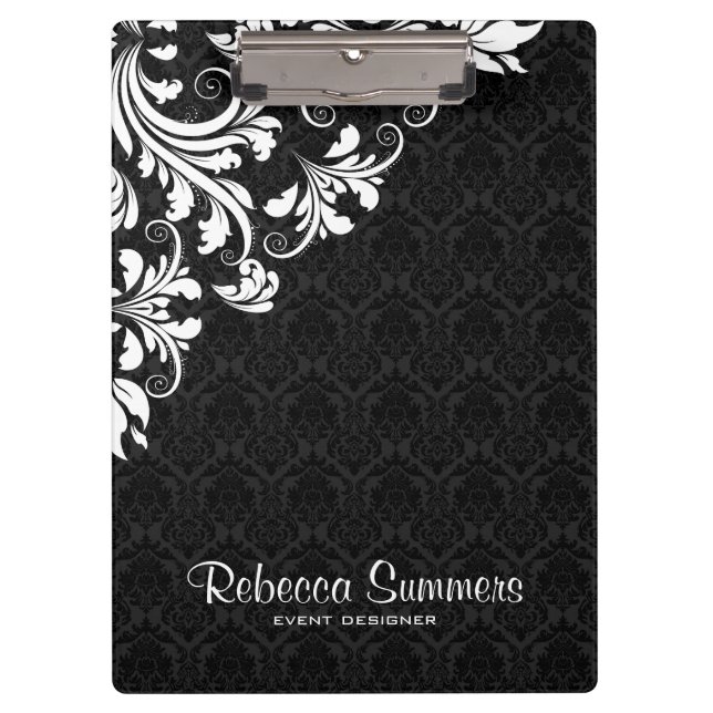 Carpeta De Pinza Elegante Lace Blanco Y Damascos Negros (Anverso)