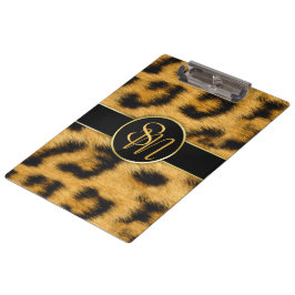 Carpeta De Pinza Elegante Leopard Print Monograma Script - Portapap