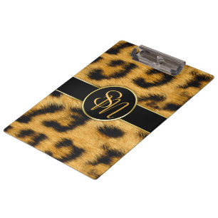 Carpeta De Pinza Elegante Leopard Print Monograma Script - Portapap