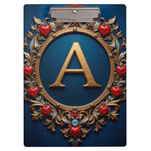 Carpeta De Pinza Elegante letra dorada A rodeada de corazones