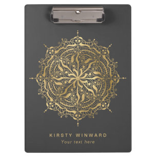 Carpeta De Pinza Elegante Mandala Boho de papel de oro y gris oscur